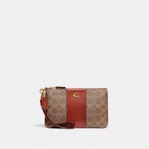 Dámské Kabelka Coach Small Wristlet In Signature Canvas Hnědé Červené | CZ MQY230